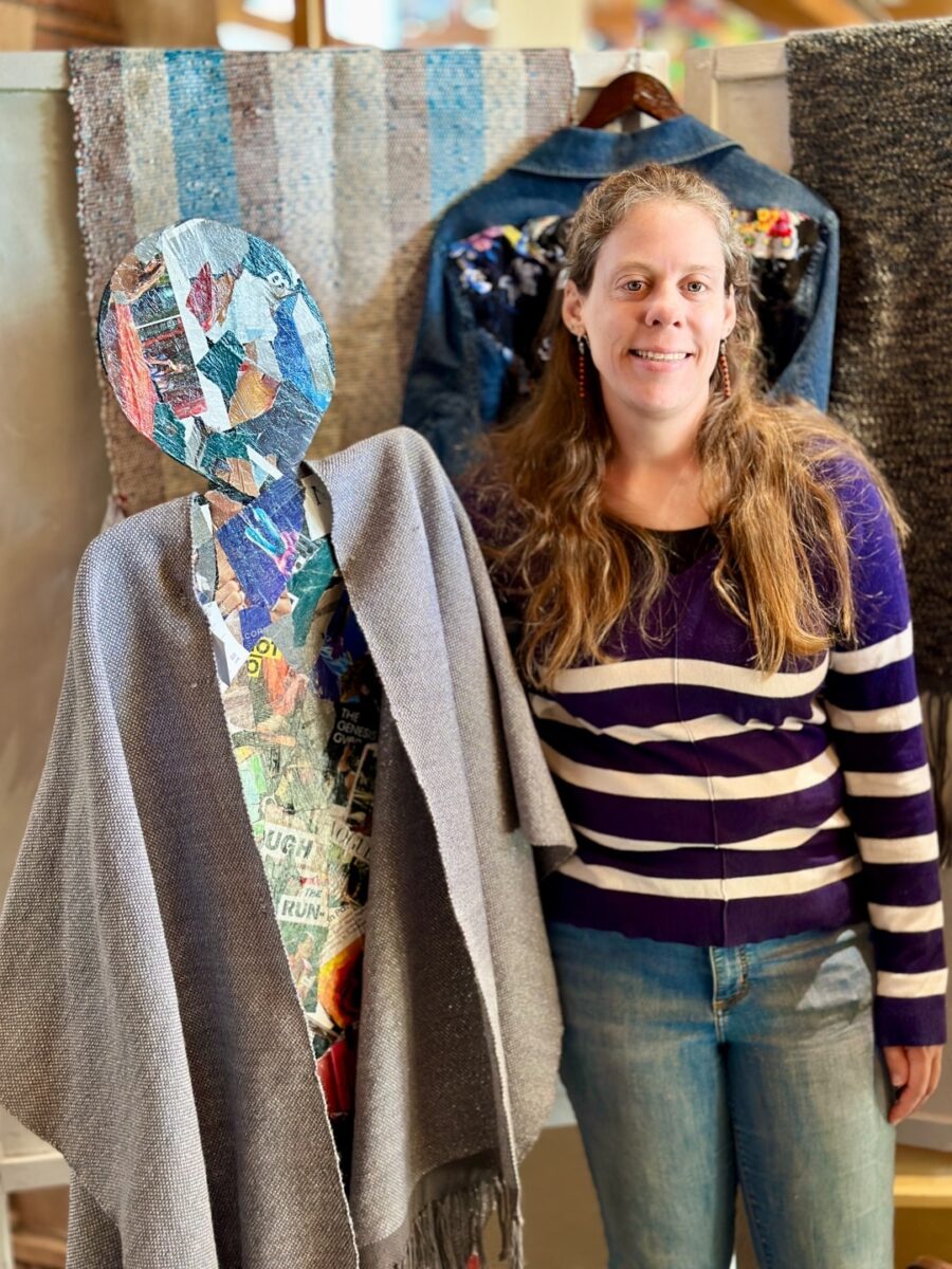 A resident at Rainbow Acres in Camp Verde, Arizona, works diligently to craft a unique fabric design as part of the creative arts program.