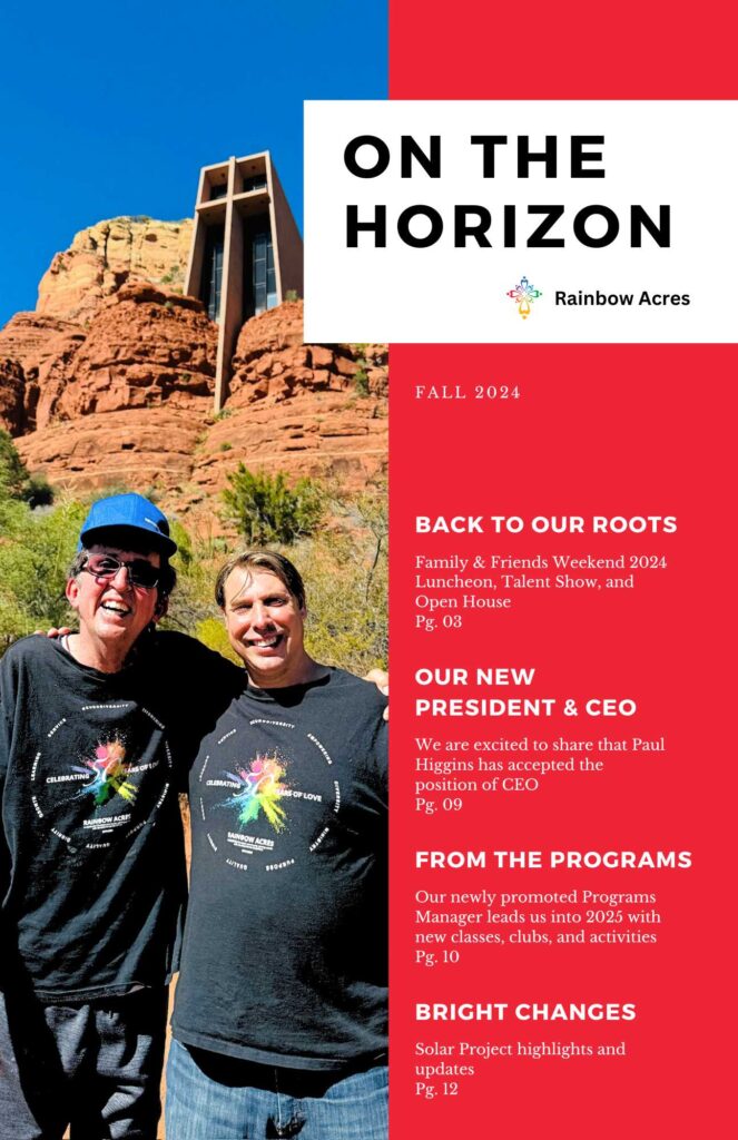 The cover of the 2024 Fall newsletter for Rainbow Acres, titled "On The Horizon"