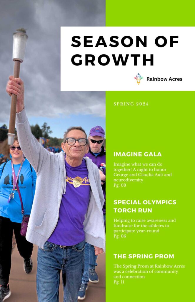 The cover of the 2024 Spring newsletter for Rainbow Acres, titled "Season of Growth"