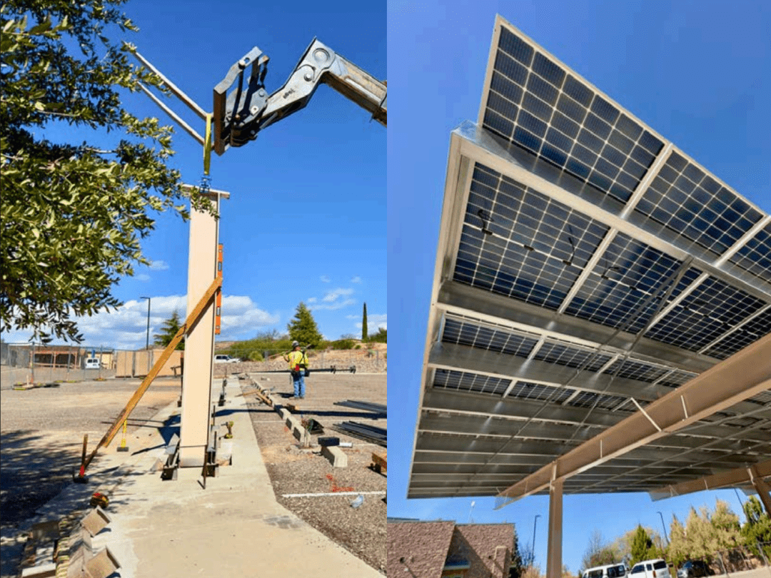 Solar Construction at Rainbow Acres Campus Solar panels being installed on a new carport structure at Rainbow Acres, supporting energy independence and long-term sustainability for the nonprofit Ranch.
